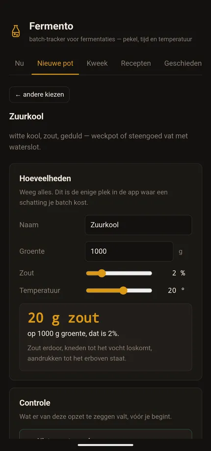 De zoutberekening voor een nieuwe pot zuurkool.